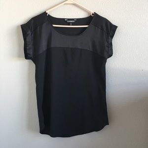 Express Mixed Media Black Short Sleeve Top